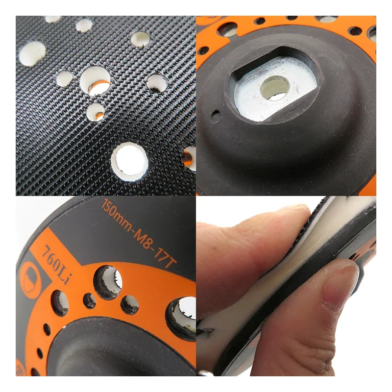 6 pollici 44 fori senza polvere tampone di supporto gancio e anello levigatura piastra M8 filo abrasivo autoadesivo per levigatrice orbitale