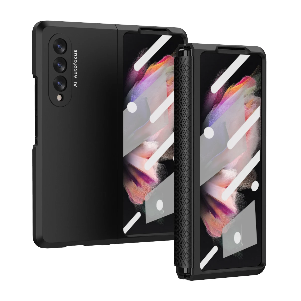 Plastic Phone Case For Samsung Galaxy Z Fold 5 3 5G With Front Screen Protector Glass TPU Hinge Protection Cover