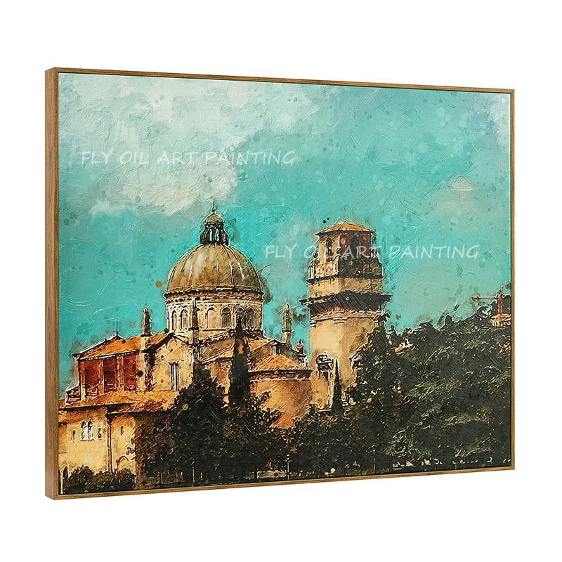 

2022 new creative design classic building dark blue canvas 100% hand painted Oil Paintings for Living Room Home Decoration