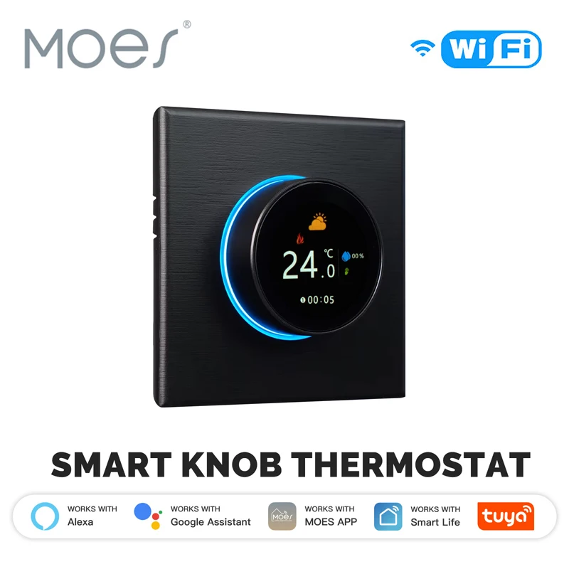 MOES Tuya WiFi Smart Heating Knob Thermostat Temperature Controller For Water Gas Boiler Electric Heating For Alexa Google Home