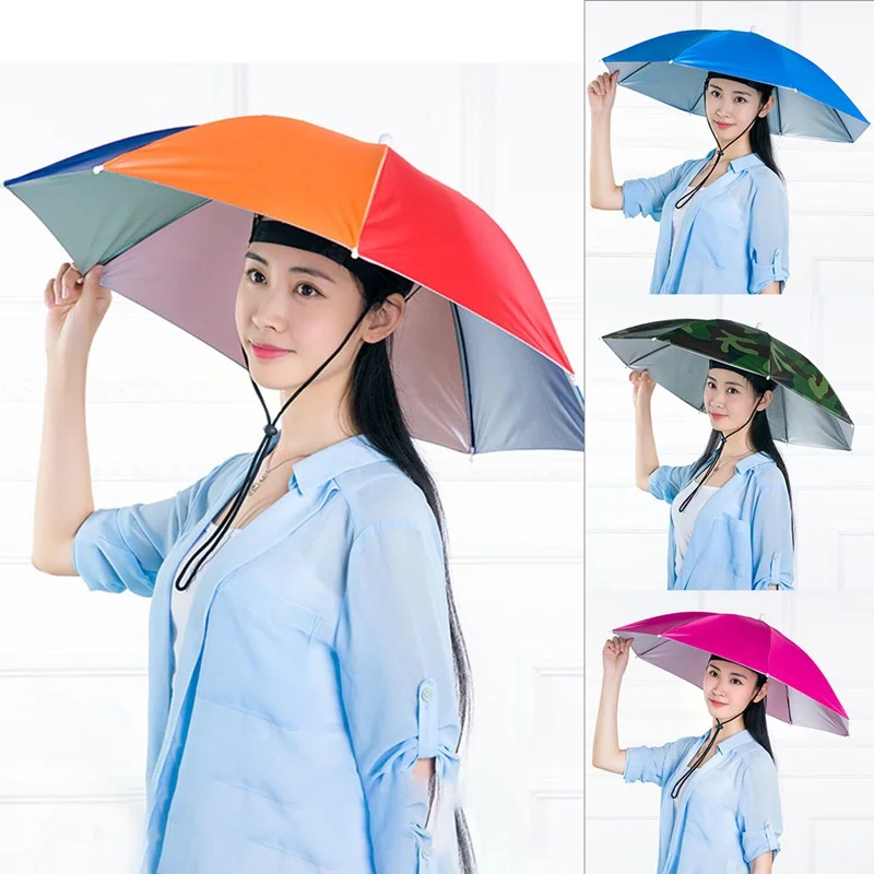 Portable Rain Umbrella Hat Outdoor Fishing Sunshade Waterproof Camping Headwear Beach Head Hats 55-95CM Convenient Sun Cap