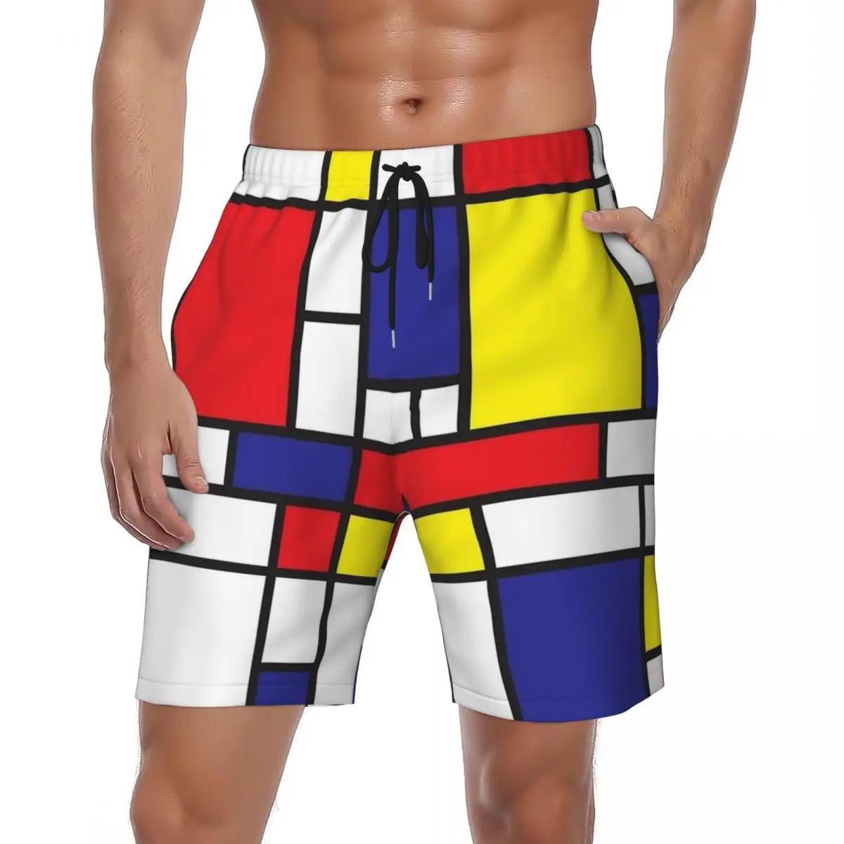 Swimwear Piet Mondrian Board Shorts Summer Abstract Geometric Art Red Blue Yellow Rectangles Beach Shorts Men Swimming Trunks