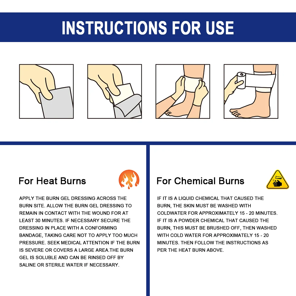 Cura avançada para feridas Cuidados, Queimar Molho Gel, Hidrogel Estéril, Primeiros Socorros Bandagem, 4 em x 4 em