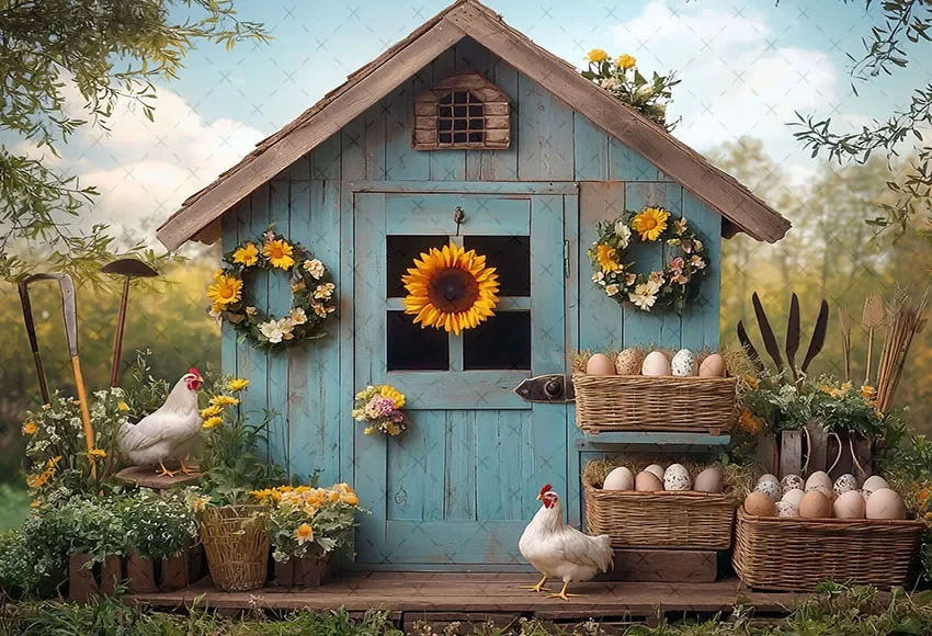 Mehofond Photography Background Spring Easter Farm Barn Cottage Eggs Kids Birthday Party Portrait Decor Backdrop Photo Studio
