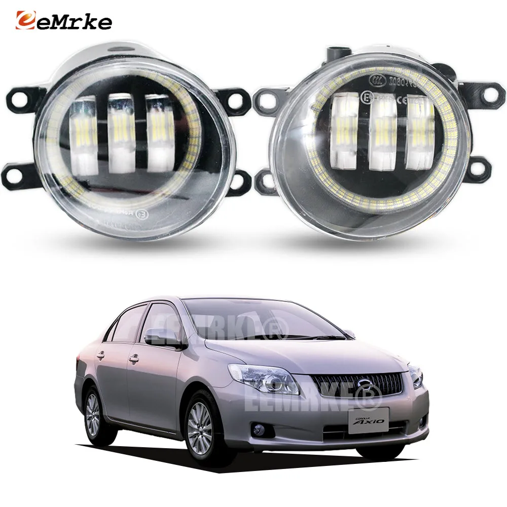 2x LED Fog Lights for Toyota Corolla Aixo Fielder 2006 2007 2008 2009 2010 2011 Car PTF Headlight with Angel Eyes DRL + Lens