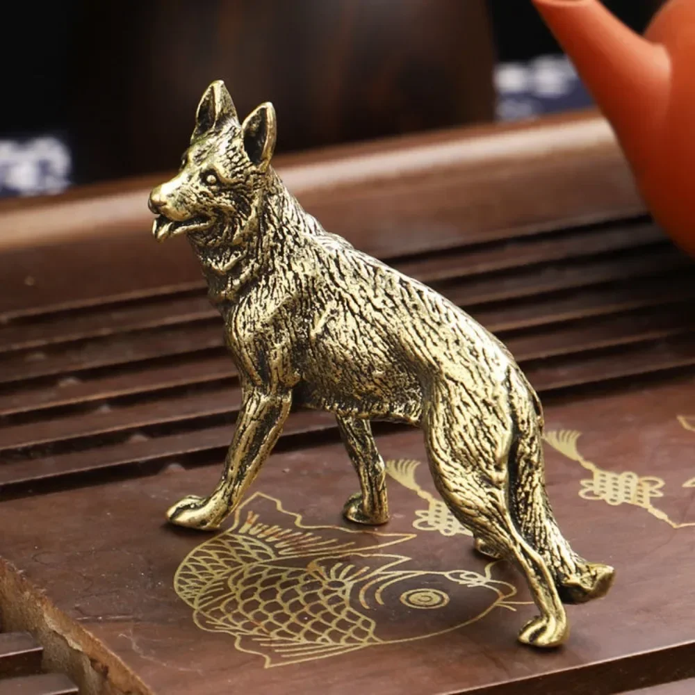 Vintage Copper Lucky Dog Miniatures Figurines Desktop Small Ornaments Chinese Classical Brass Wolf  Tea Pets Home Decorations