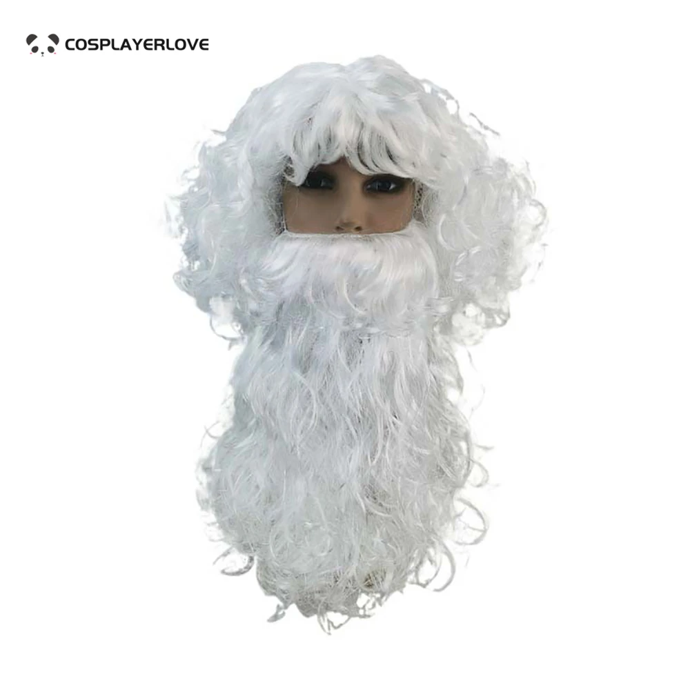 

Santa white beard grandpa head set long curly hair beard performance props Headwear for Cosplay Halloween Carnival