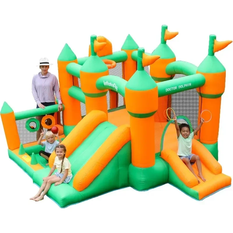 

Inflatable Bounce House for Kids, Bouncy with Blower Playhouse Castle Two Slides Ball Pit Pool