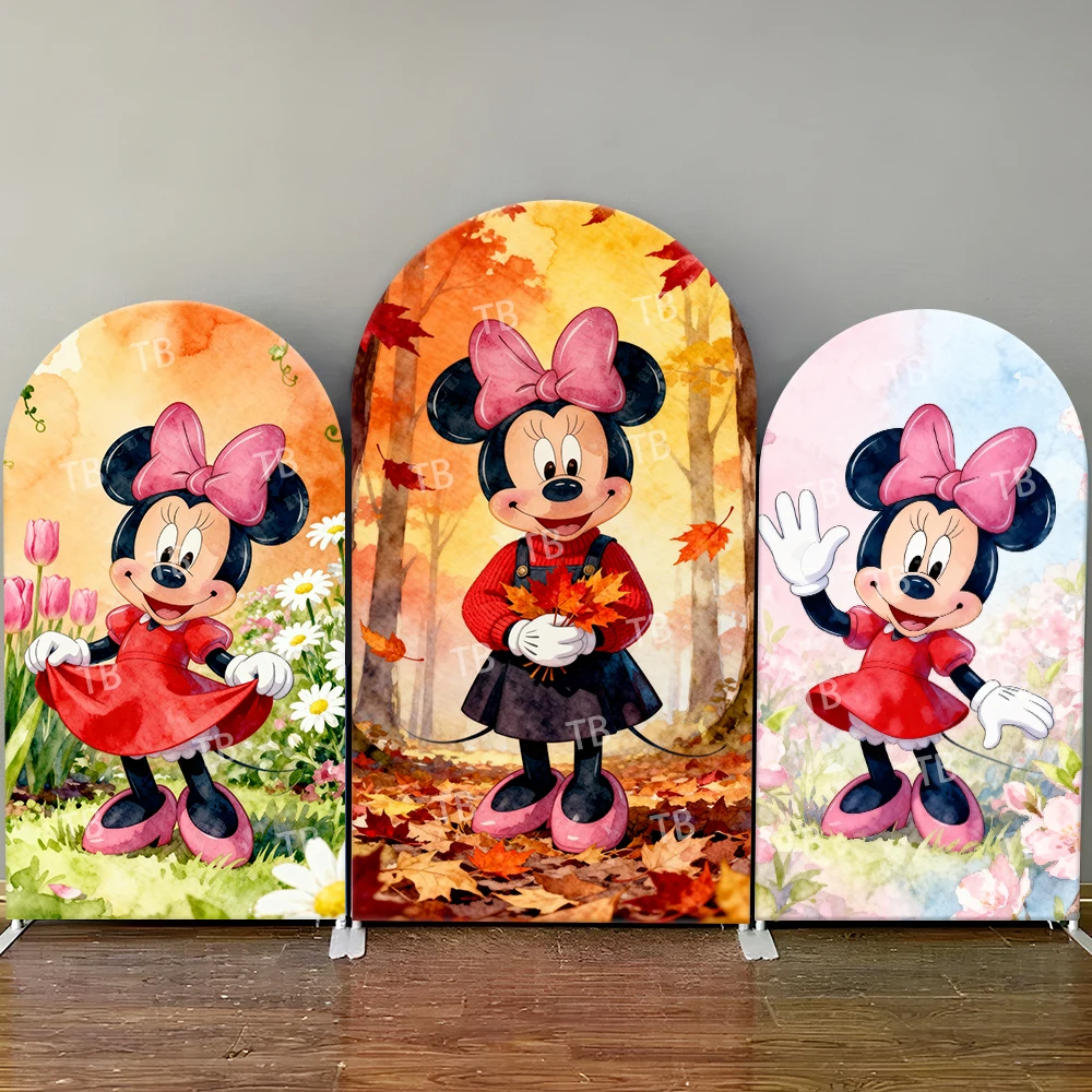 

Minnie Mouse Arch Backdrop Cover Seasonal Watercolor Party Autumn Floral Cute Photo Booth Props for Events & Home Decoration