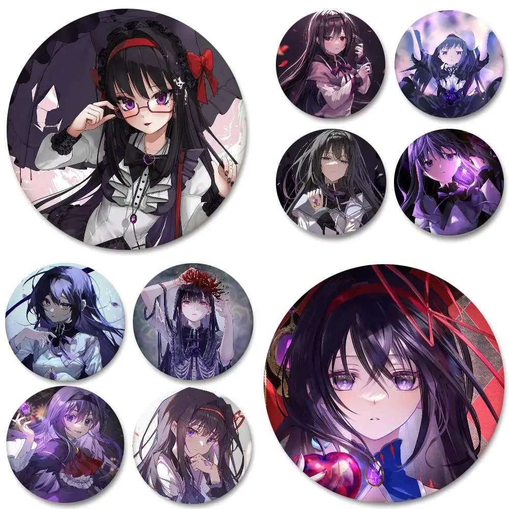 Cartoon Girl Homura Akemi Round Badge Lapel Pin Backpack Clothing Jewelry Accessories Gift Brooch