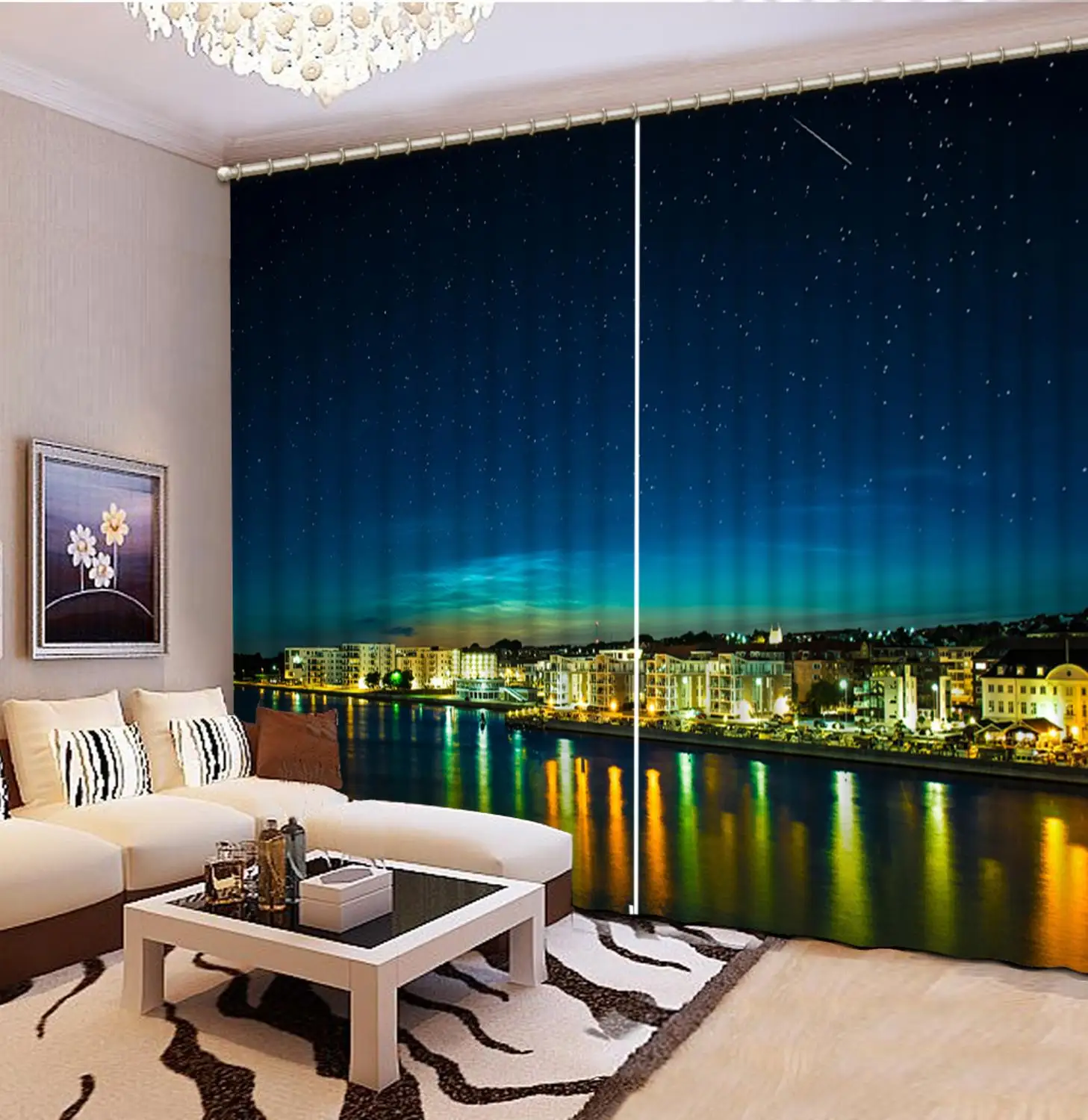 Blackout curtain City night scene Curtain Luxury 3D Window Curtain For Living Room