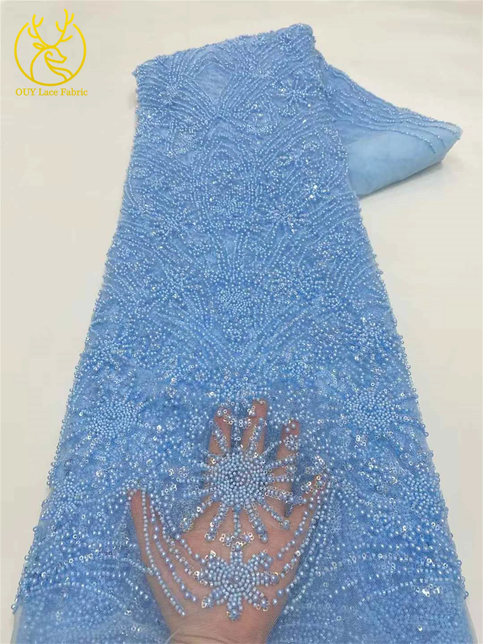 اللؤلؤ الأفريقي الترتر تول التطريز العريس أقمشة الدانتيل الفاخرة الفرنسية الترتر أقمشة الدانتيل النيجيري المرأة فستان الزفاف الخياطة