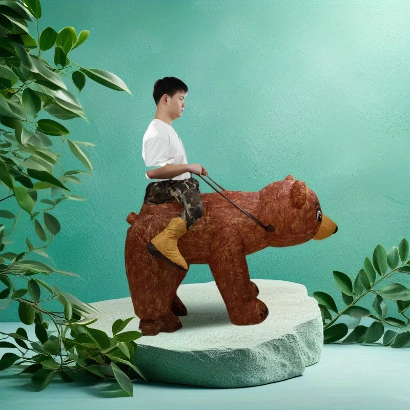 زي الدب البني القابل للنفخ لركوب الخيل، دعامة حفلات لطيفة على شكل أنمي مناسبة للعب الأدوار في عيد الهالوين وعيد الميلاد