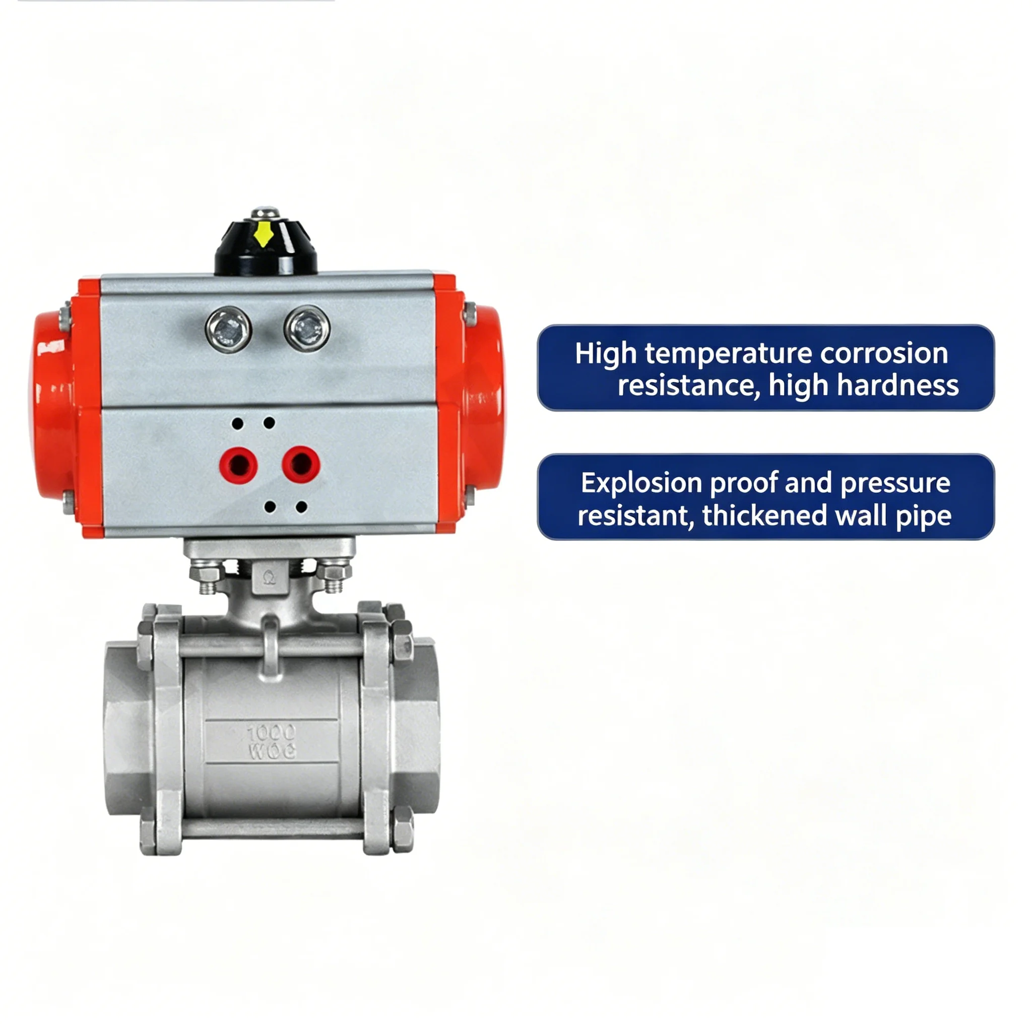Pneumatic Ball Valve with High Platform 304 Double Acting Cylinder DN8 DN10 DN15 DN20 DN25 DN32 DN40 DN50  Three Piece