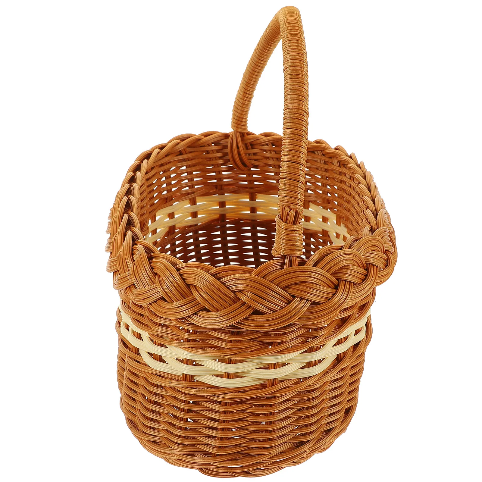 Imitation Rattan Fruits Basket Hand-Woven Picnic Basket Portable Multipurpose Storage Organizer Woven Decorative Vegetable Bread
