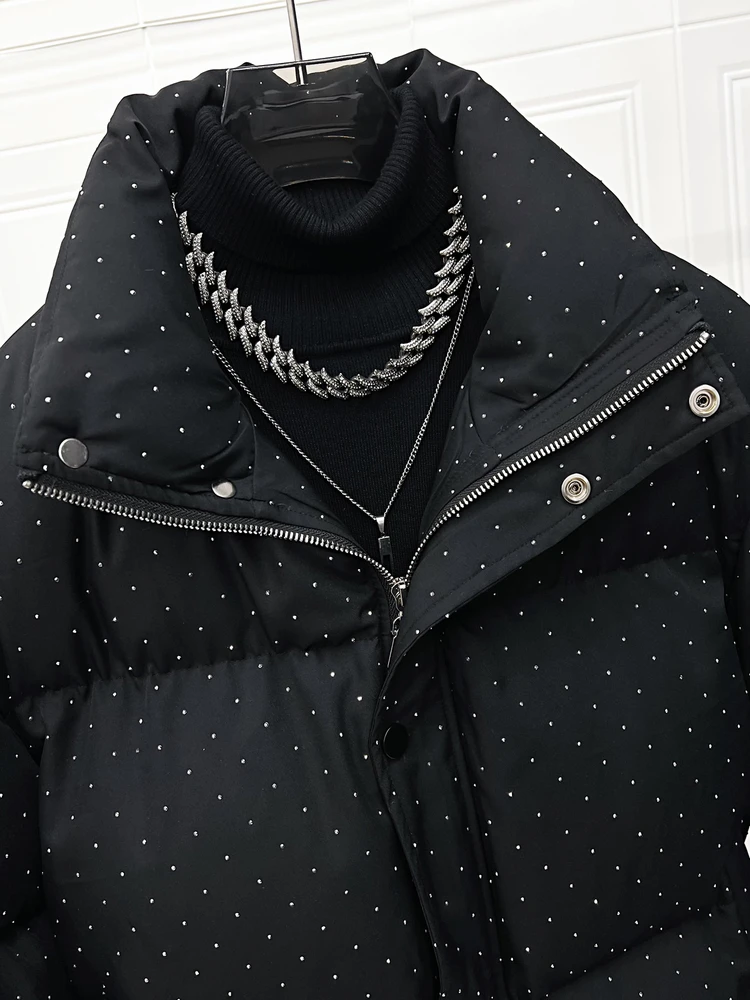 معاطف رجالية عصرية جديدة لشتاء 2025 مع ياقة واقفة وسماء مرصعة بالنجوم حجر الراين سترات رجالية سميكة ودافئة فضفاضة مريحة سترات #2