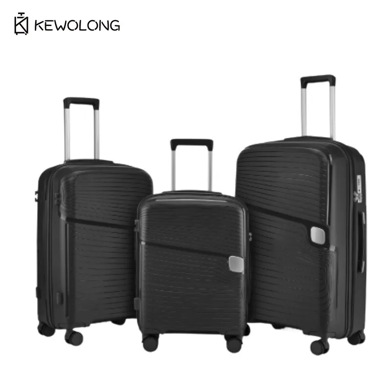 軽量20インチPPスーツケース、大容量機内持ち込み荷物、ジッパー式コンビネーションロック付き、男性女性向け耐久性のあるトロリーバッグ