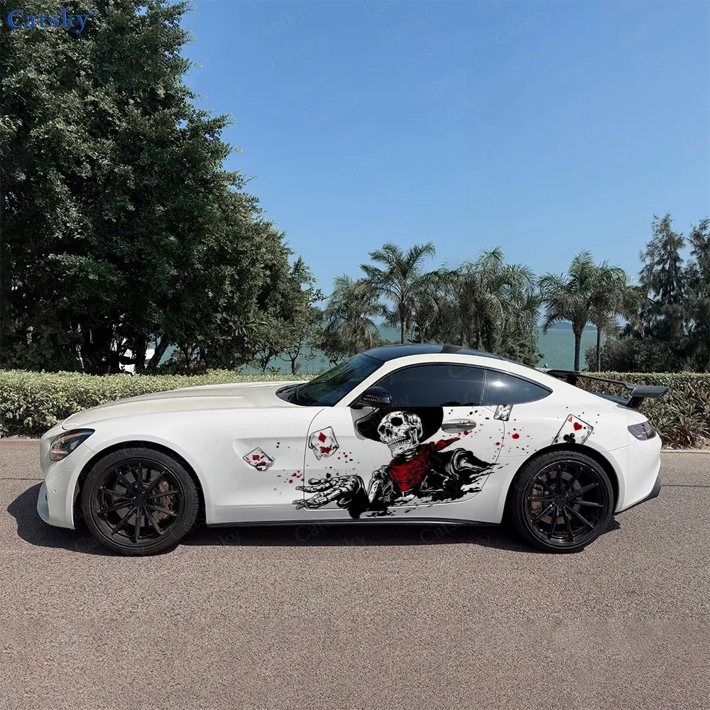 

Card Skeleton Car Side Wraps, Self-Adhesive PVC Waterproof & Scratch-Resistant Stickers, Car Accessory Gift