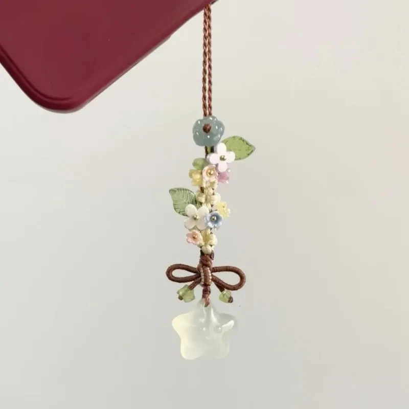 

New Chinese Style Star Flower Phone Charms for iphone Sumsang Sweet Mobile Phone Straps Earphone Case Pendant Bag Car Keychain