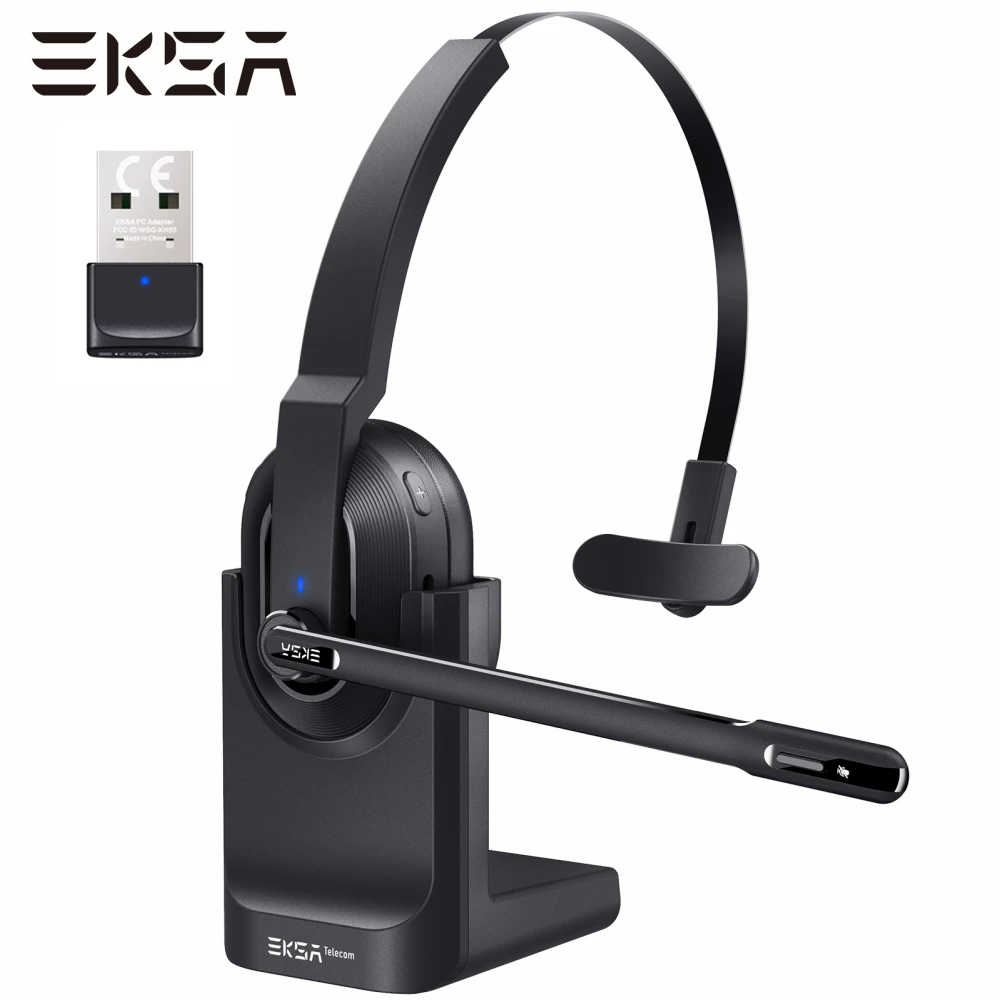 EKSA H5 Bluetooth 5.0 Headphones with ENC Call Noise Cancelling Mic PC Wireless Headset with Charging Base USB Dongle for Office