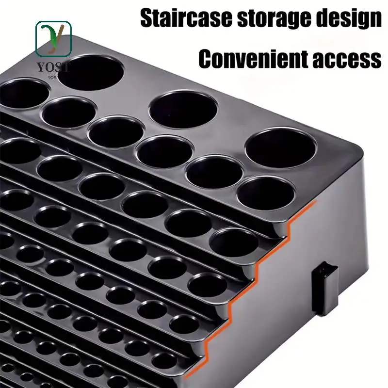 

YOST-85 Hole Tool Bit Holder Storage Box, Mandrel Drill Bench Tool Holes Screwdriver Bit Holder Drill Head Storage Case,Black