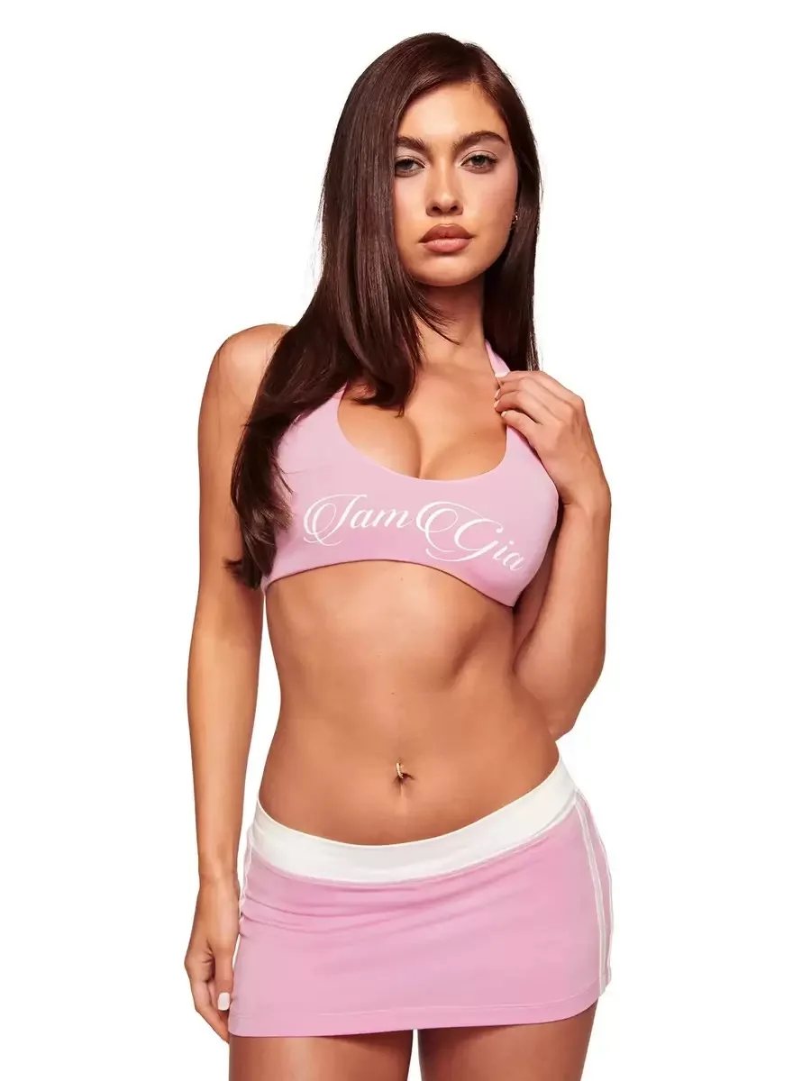 

Outflt Studio American Spicy Girl Style Sports Vest Ultra Skirt Set Women Summer Slim Fit Two Piece Set High Waist