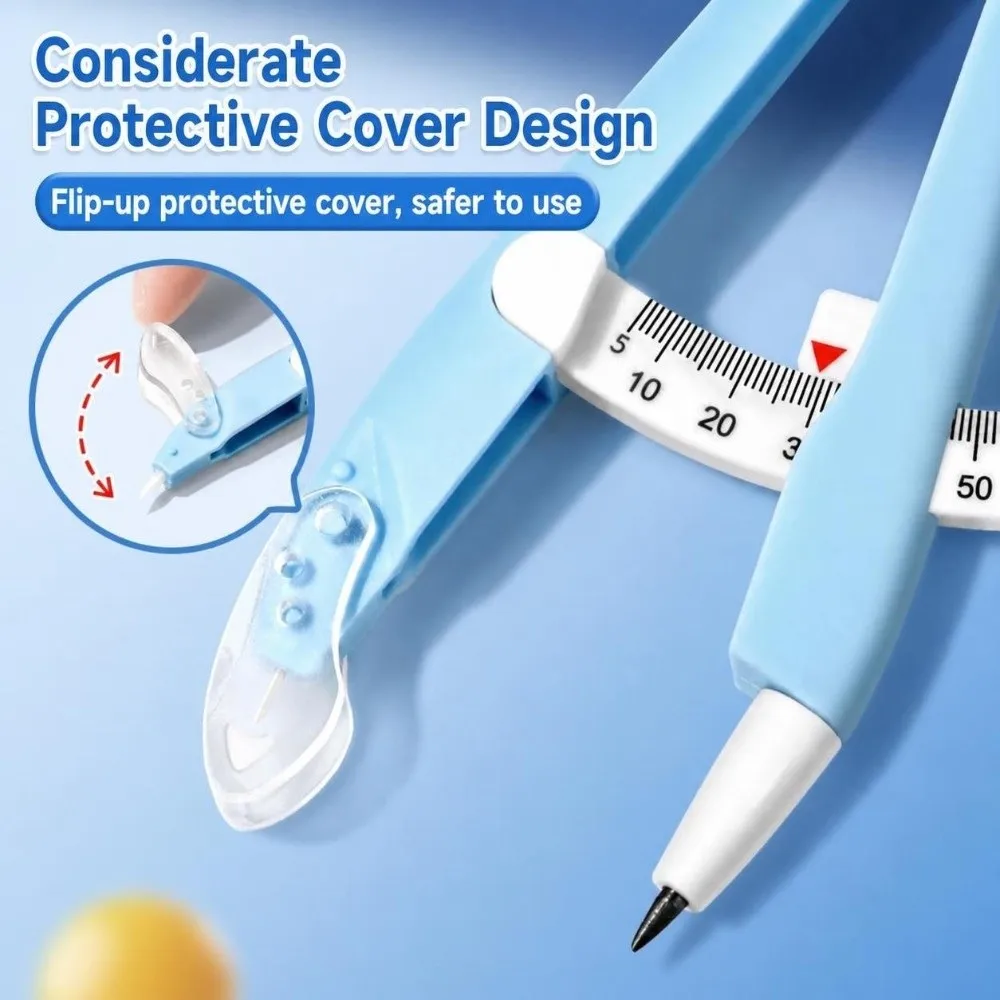 Digital Display Compass Safe No Metal Lock-Distance Geometry Compass with Replacement Pencil Leads Drawing Circles Tool