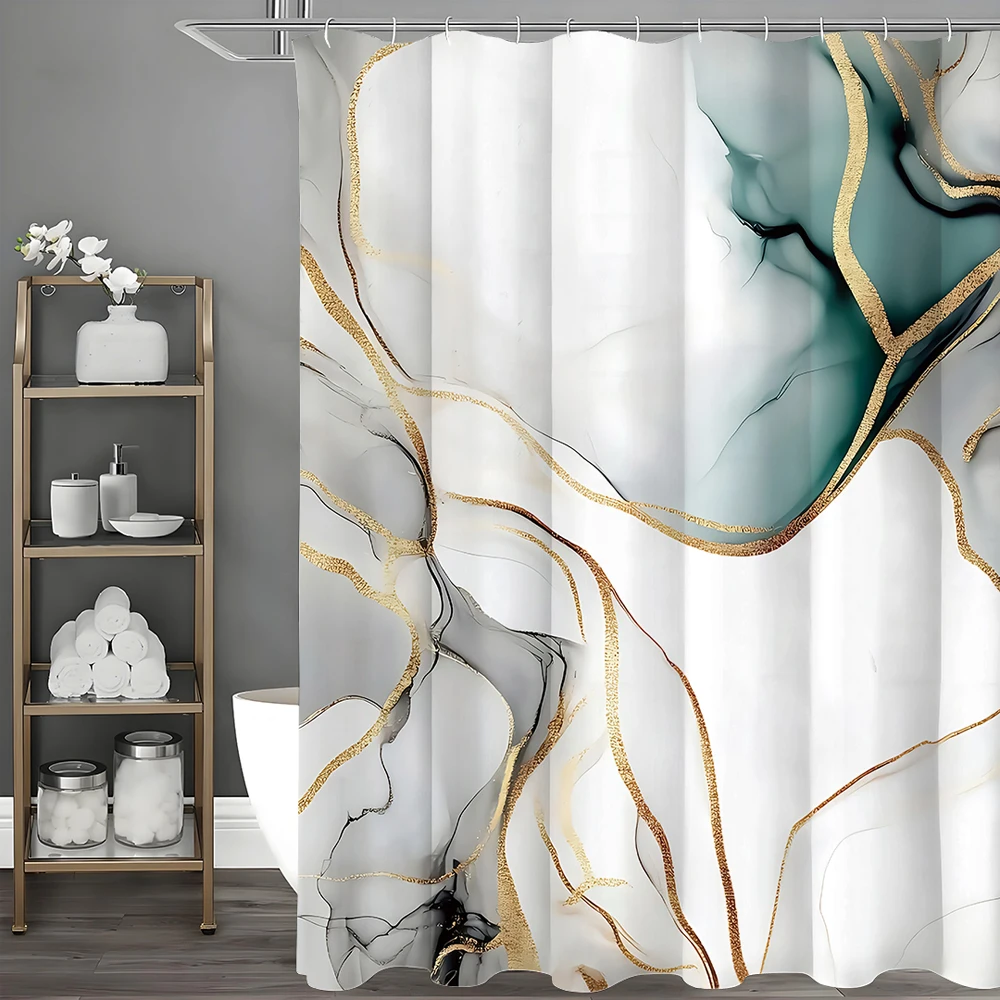 

Занавеска для душа с мраморным узором, синяя, белая, серая, золотая, декоративная занавеска для душа для ванной комнаты, водонепроницаемая занавеска для душа с крючками