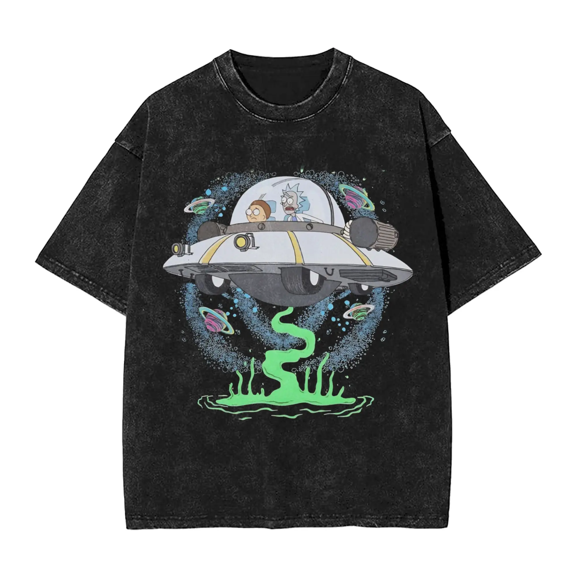 Cartoon R-Rick and M-Morty Vintage Washed T Shirt 100% Cotton Humor T-Shirt Round Neck Adventure Tees Short Sleeve Tops 6XL