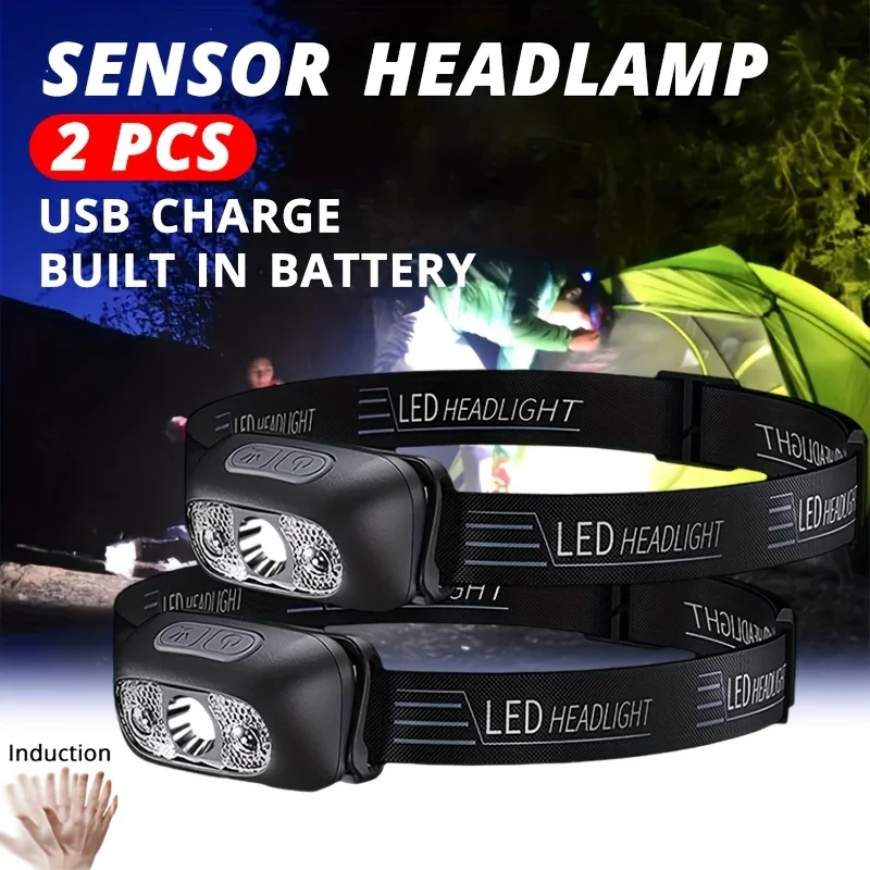 

Strong Light Headlamp Portable LED Sensor Headlamp USB-C Rechargeable Head Flashlight Outdoor Camping Fishing Emergency Lantern