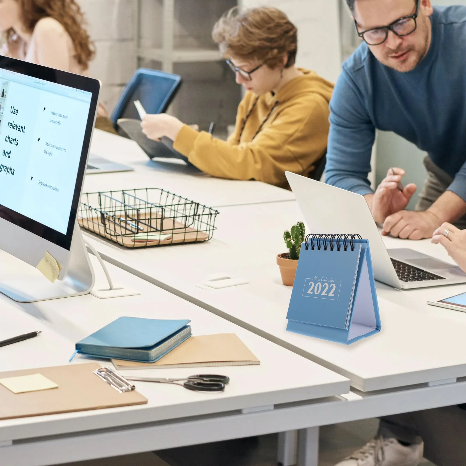 2022 Mini Desk Calendar Stylish Office Home School Schedule Planner Notepad Wall Calendar Paper Foldable Twin-Wire Thick Page