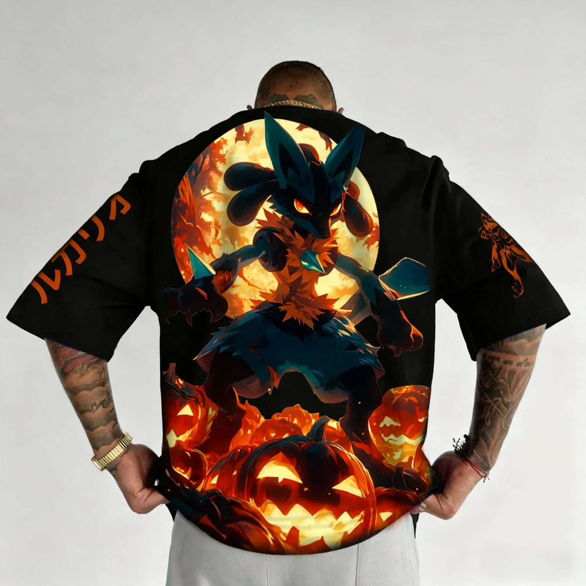 

Pokémon Halloween Plus Size T-shirt 2026 Summer Men's Lucario Anime Printed American Trendy Casual Trend New Child Top