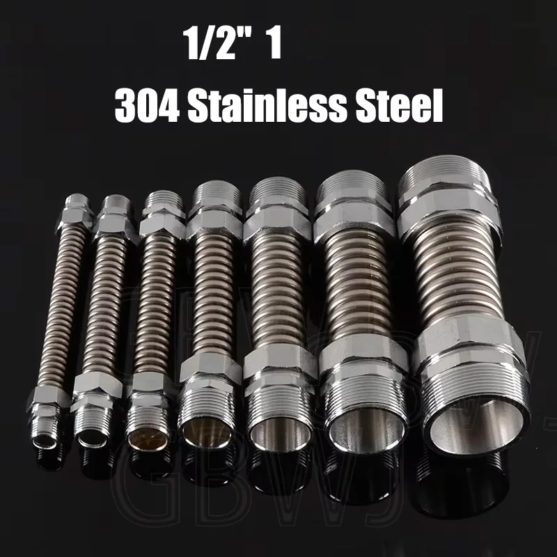 

1" 1/2" 304 Stainless Steel Metal Connection Corrugated Flexible Pipe Hot Cold Water Supply Hose Tubing Fittings Not Rust