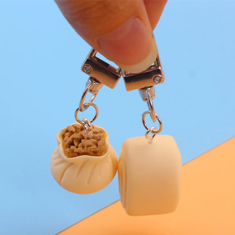 Mini Breakfast Snack Model Steamed Buns-Mantou- Egg- Wheat-Walnut Food Keychain Resin Food Ornaments Kawaii Gift Idea Keychain