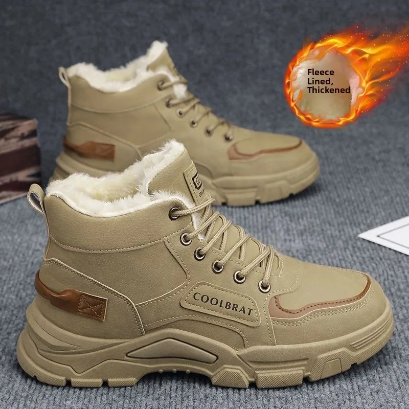 

Мужские зимние ботинки с высоким берцем и утолщенной подошвой, в рабочем стиле, утепленные флисом, для северо-востока (для температур ниже нуля)