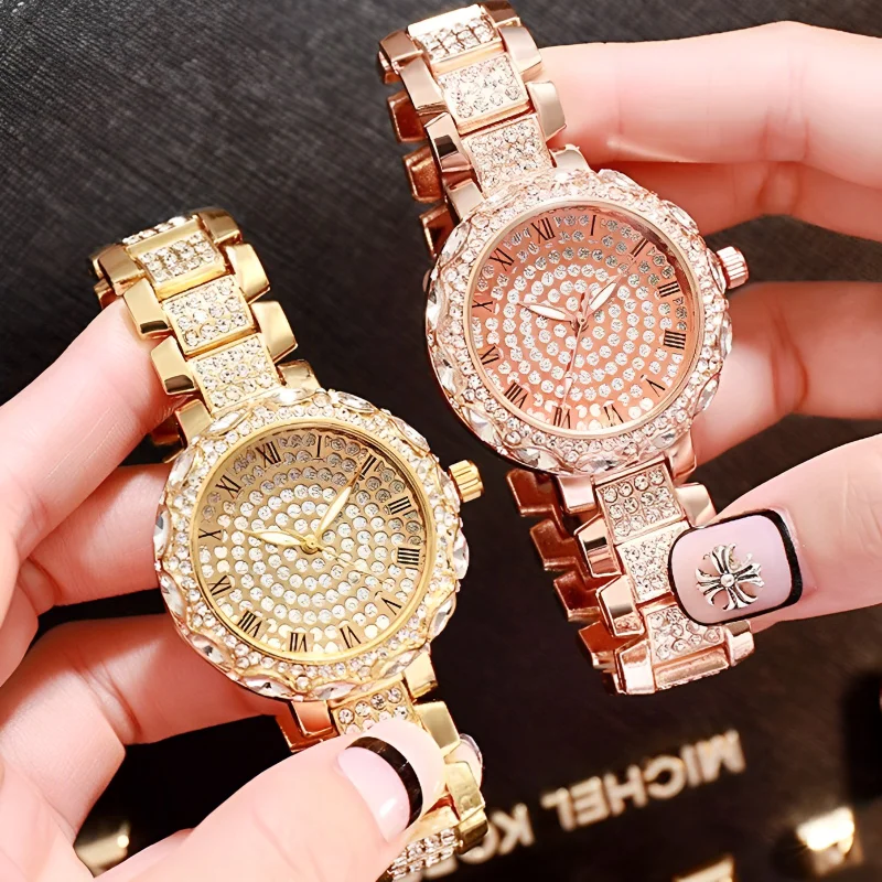 Fashion Women Clock with Shiny Crystal Watches Ladies Bling Crystal Full Steel Diamond Watch Casual Women Quartz Wristwatches