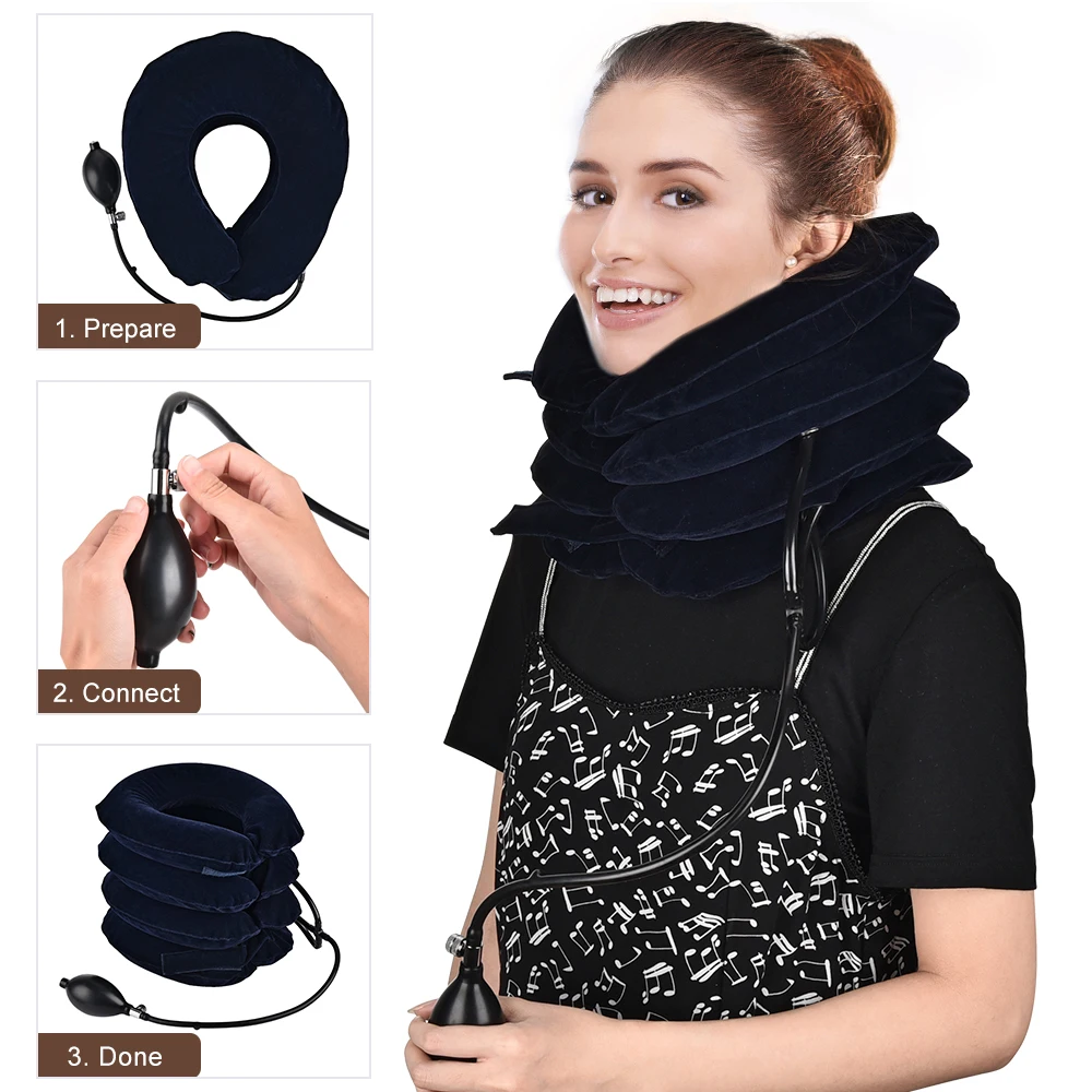 3/4 Layer Inflatable Air Cervical Neck Traction Device Soft Neck Collar Pillow Pain Stress Relief Neck Posture Stretching Brace