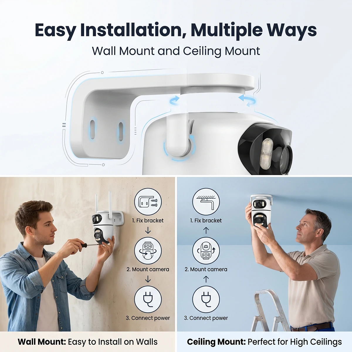 4MP Dual Lens PTZ Security WiFi Camera Outdoor IP CCTV Surveillance Color Night Vision Two-Way Audio Motion Detection Icsee Cam