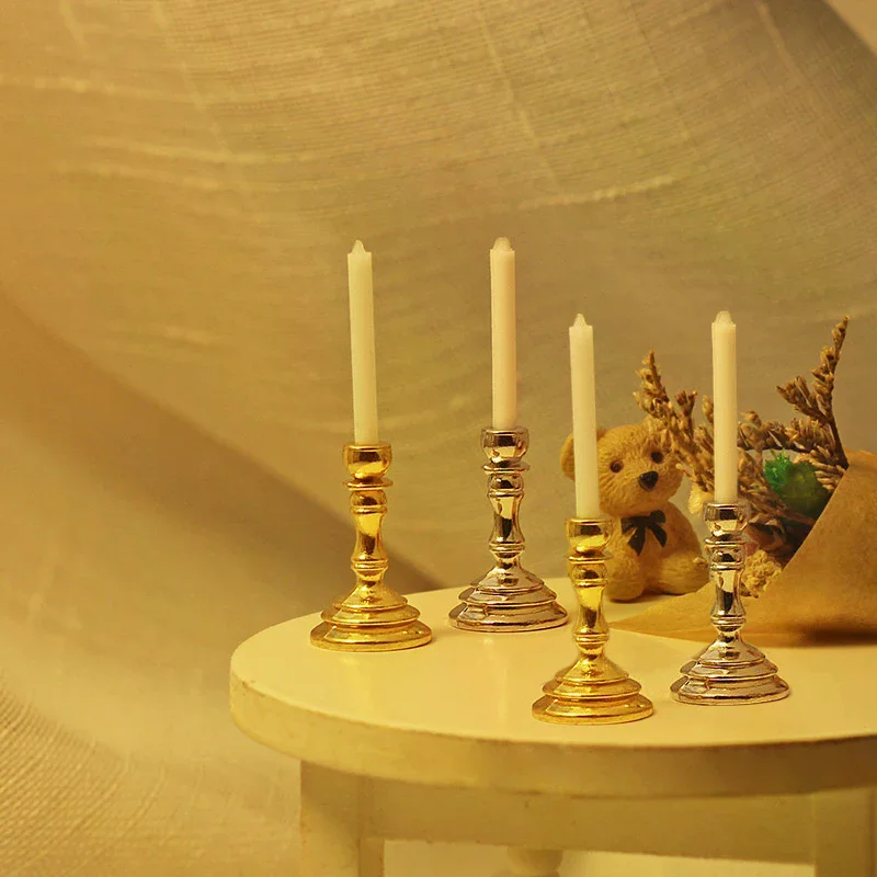 1 Paar 1:12 Poppenhuis Miniatuur Kaarshouder Kandelaar Kandelaar Model Home Decor Speelgoed Poppenhuis Accessoires