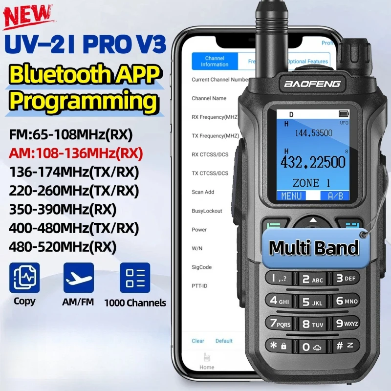شاحن Baofeng UV 21 Pro Walkie Talkie 16KM AM طويل المدى مقاوم للماء متعدد الموجات من النوع C