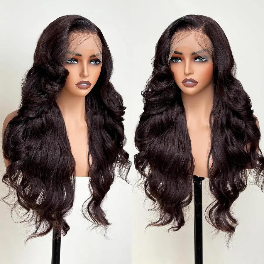 26 بوصة شعر مستعار اصطناعي مموج مسبقًا مع دانتيل أمامي عالي الدقة للنساء البيض والنساء السود قبل الطبقات عقدة صغيرة بنية لاك