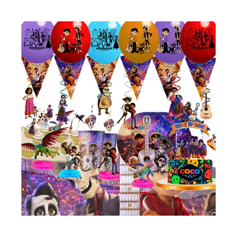 Cartoon  Musical CocoTheme Birthday  favor party supplies Party Set Paper Cup Straw Gift Bag Banner Flag Baby Shower Decoration