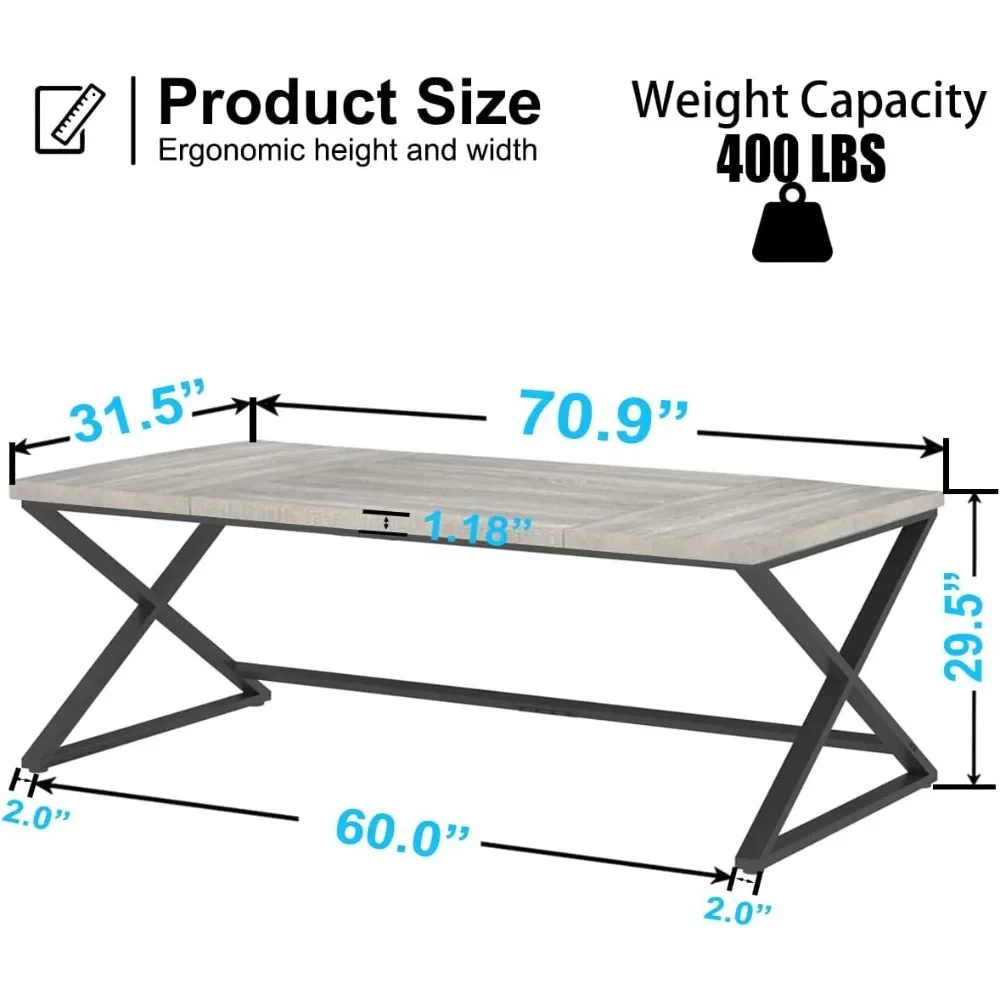 70 Inch Computer Desk for 2 Person, Simple Executive Conference Table, Wood Metal Double Pc Gaming Workstation, Writing Desk