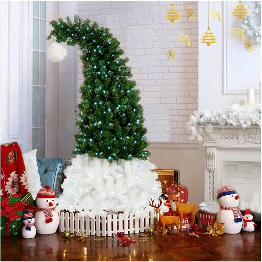 Christmas Tree with Lights, Clear LED Lights, Green, Bendable Top Christmas Tree Christmas Hat Style, Spruce Home & Garden