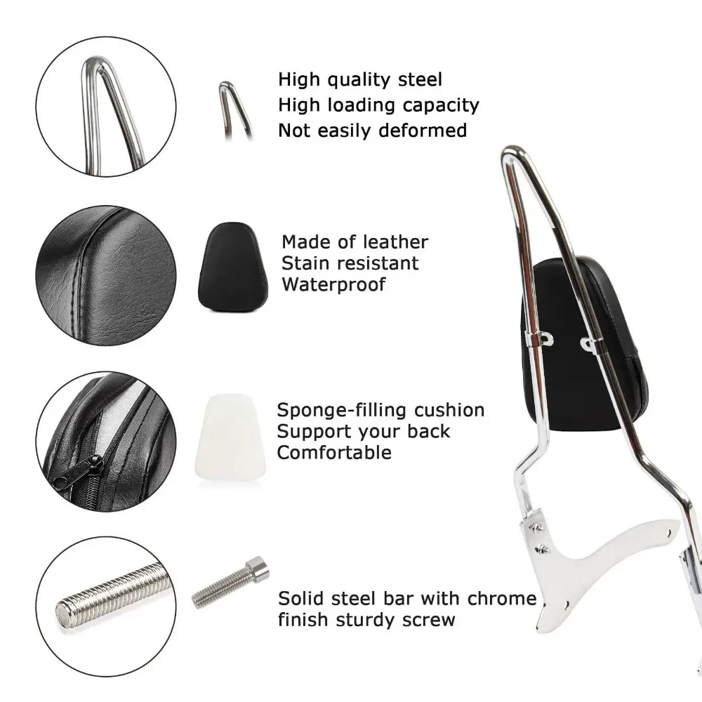 Motorcycle Sissy Bar with Rear Carrier Tandem Bar Backrest for Yamaha V-Star V Star/Drag Star XVS 1100 Classic 2000-2011 - view 5