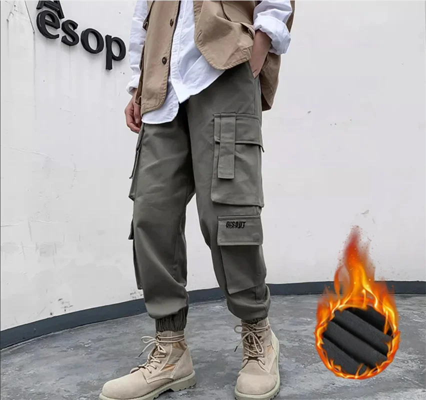 Bottom cotton pants for men in winter  large size autumn pants for women with added fleece and high waist  2024 new warm wool