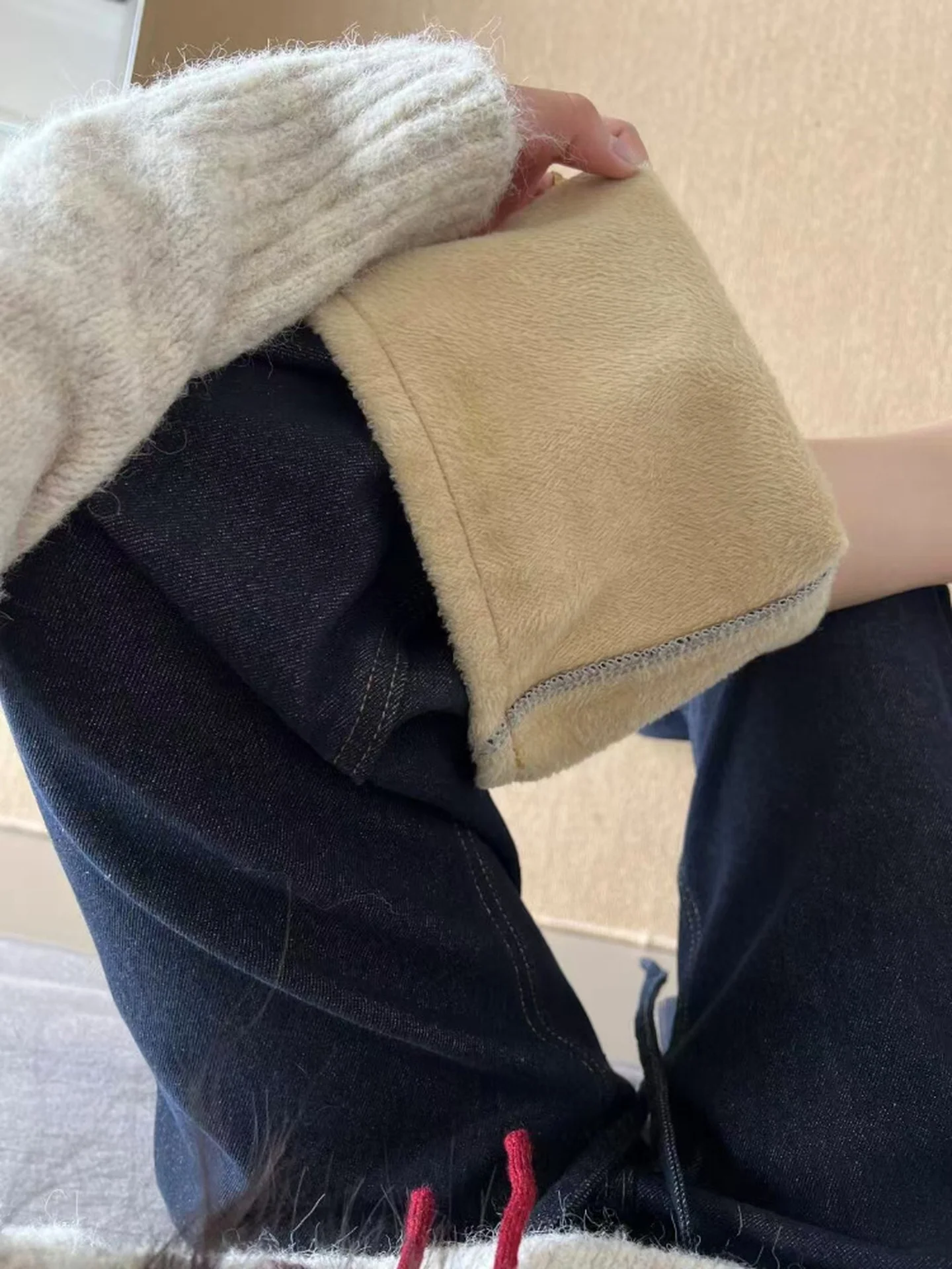 plus Size American Sle Fce Lined Thi Straight Leg Jeans Women Winter Warm Wide Leg High Waist Denim Pants Bootcut Trou...