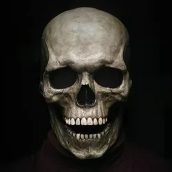 Halloween Horror Adult Full Head Skull Mask Mouth Can Be Moved Haunted House Props Movable Jaw Latex Mask Trick Party Toy 1Pcs