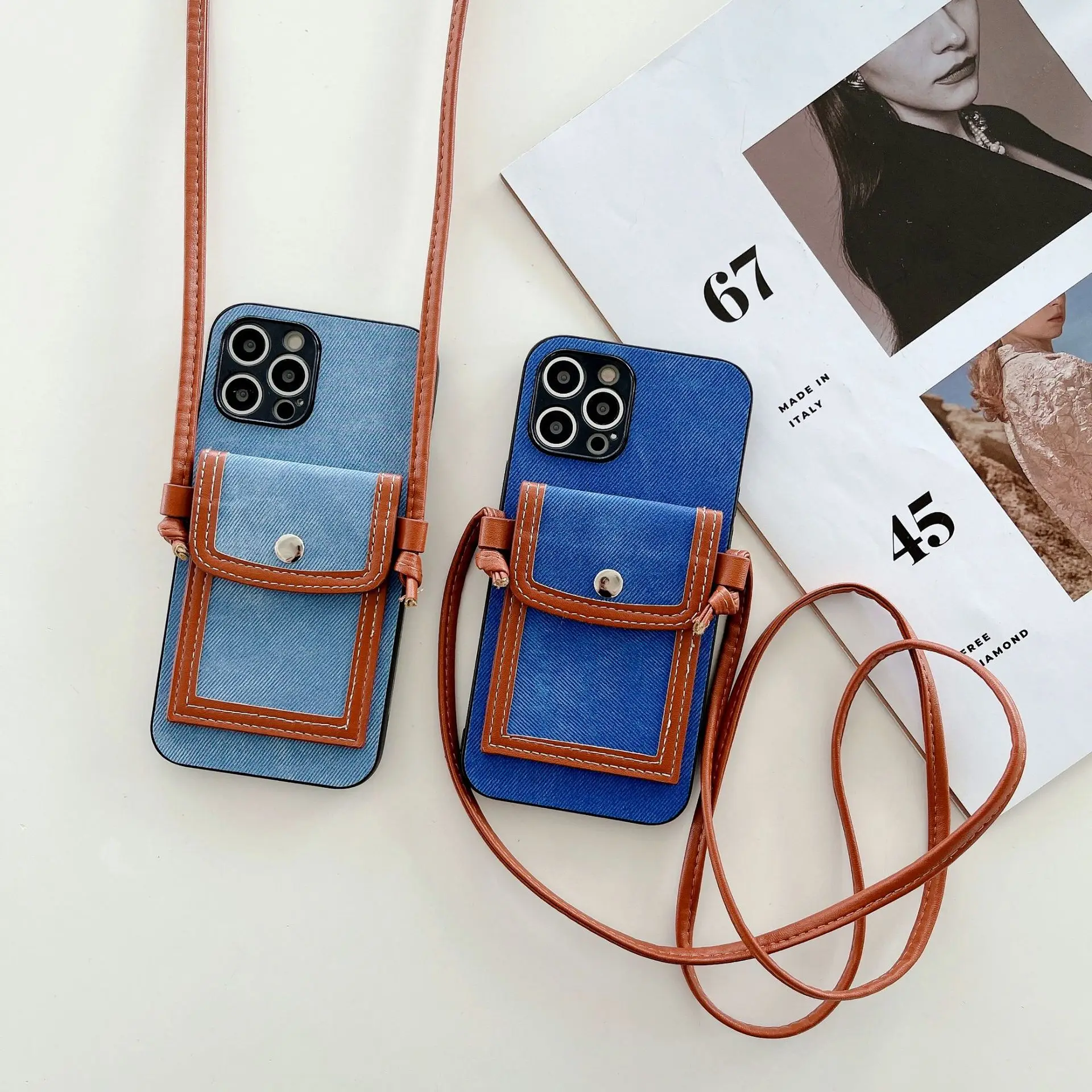 Suitable for Samsung A73 A33 A23 A52 A10S A50 A51 denim card bag diagonal coin purse card function S22 S21 S20 mobile phone case