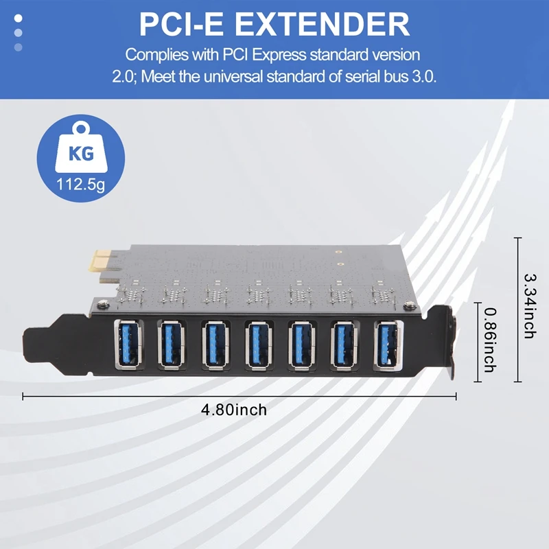 USB 3.0 PCI-E Expansion Card Adapter 7 Ports Hub Adapter External Controller PCI-E Extender PCI Express Card For Desktop